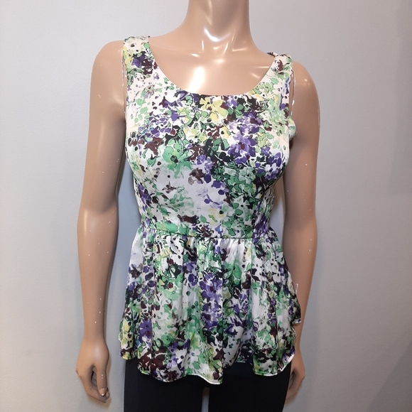 DYLAN & ROSE Sleeveless Floral Peplum Top Silky Cut Out Blouse - Picture 11 of 11